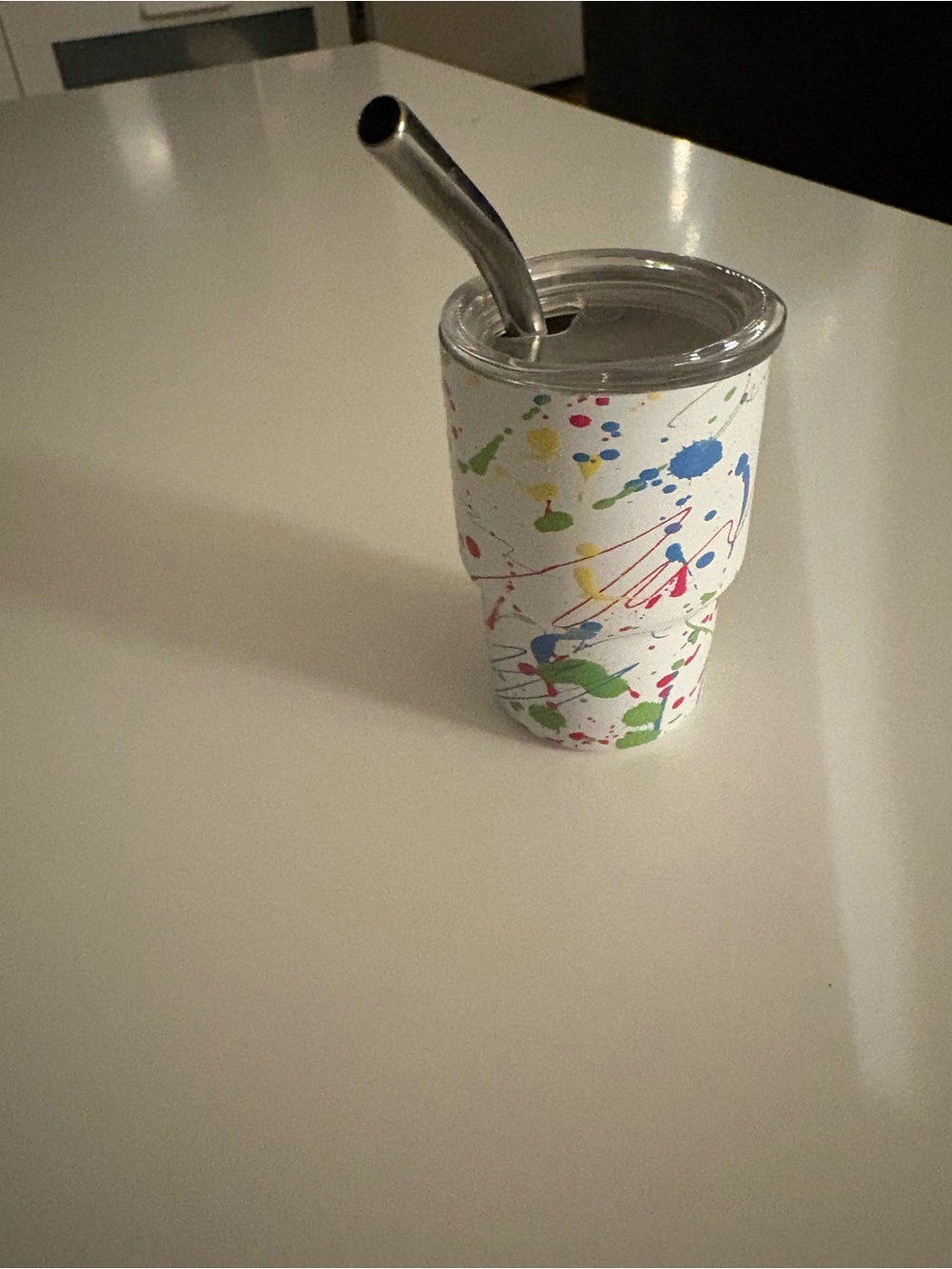 Mini Insulated Paint-Splash Tumbler with Lid and Straw - White Multicolor